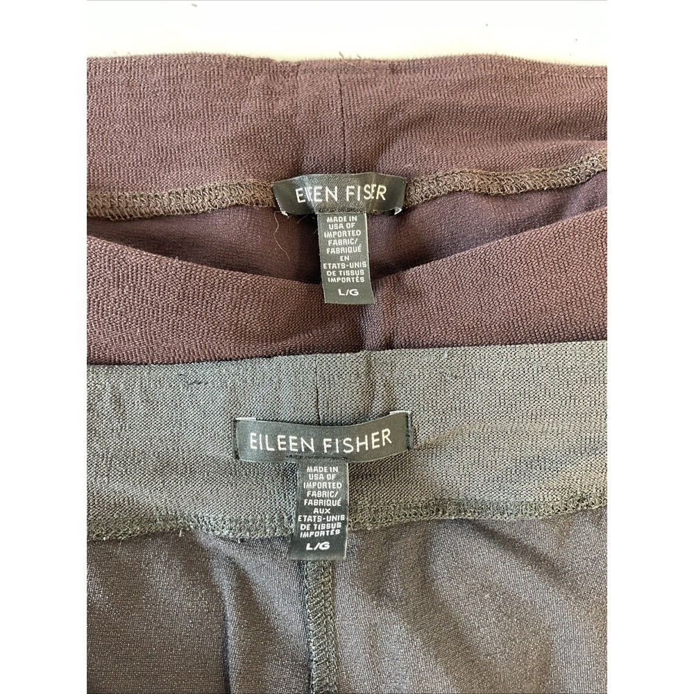 Lot of 2 Eileen Fisher pull on pants size LG Brown Gray straight leg office